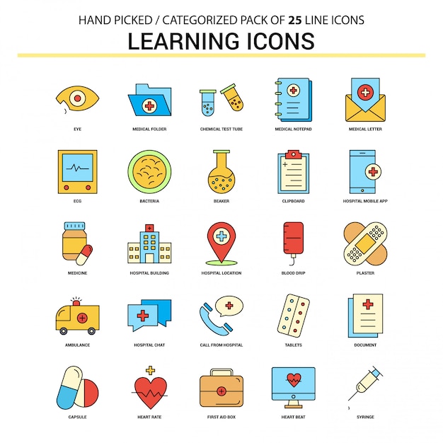 Learning icons flat line icon set