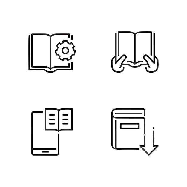 Vector learning icons setset of learning outline icons such as book graduation cap gear in head