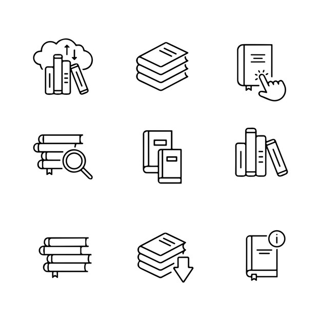 Learning icons setset of learning outline icons such as book graduation cap gear in head