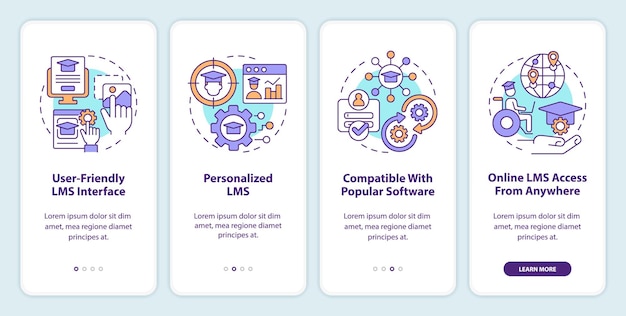 Learning management system features onboarding mobile app screen