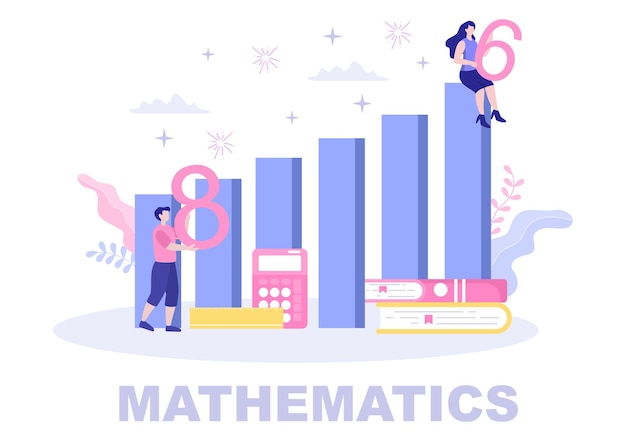 Learning mathematics of education and knowledge background cartoon vector illustration. science, technology, engineering, formula or basic math