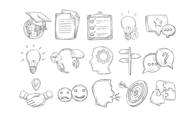 Vector learning mentoring and training handdrawn collection