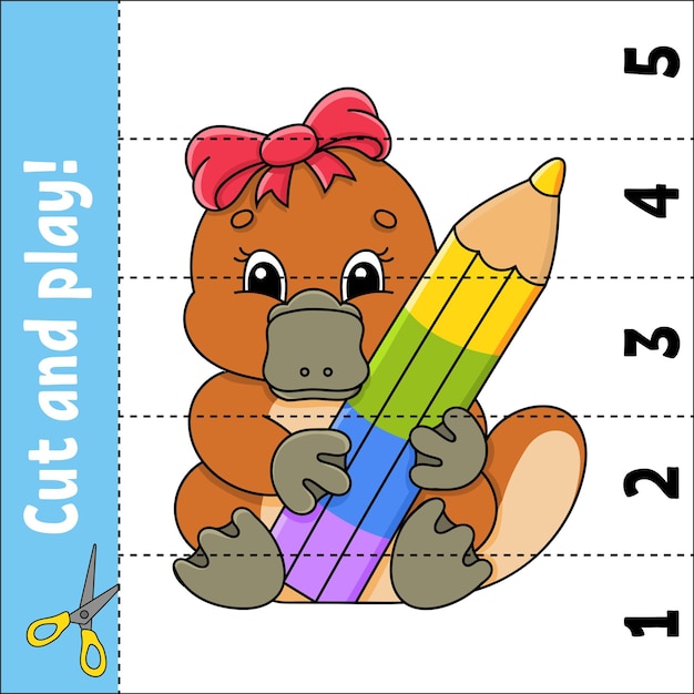 Learning numbers 1-5. Cut and play. Education worksheet. Game for kids. Color activity page.