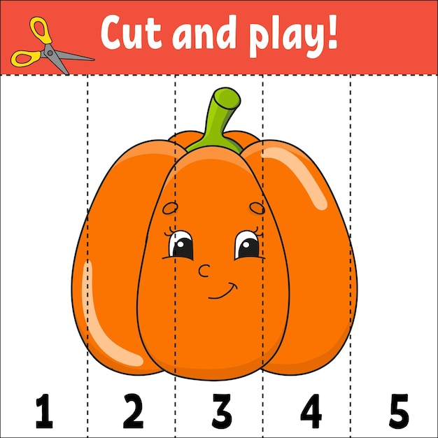 Learning numbers 15 Cut and play Education worksheet Game for kids Color activity page Puzzle for children