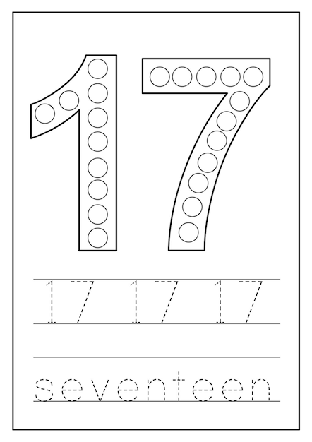 子供のための数字の学習 数字の 17 数学ワークシート