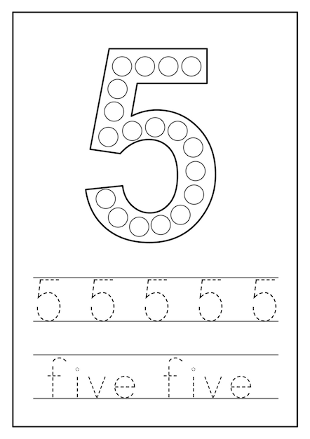 子供のための数字の学習 数字の 5 数学ワークシート