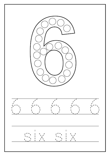 子供のための数字の学習 数字の 6 数学ワークシート