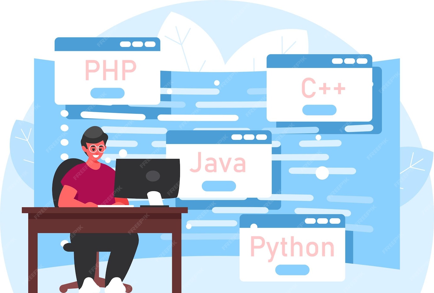 Premium Vector | Learning programming Programmer working at computer ...