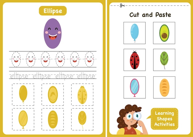 Learning shapes activity page Ellipse Geometric shapes worksheets for kids