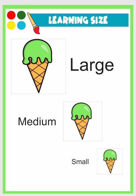 Vector learning size for kids delicious ice cream