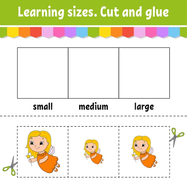 Вектор Учебные размеры вырезать и склеить легкий уровень цветная рабочая тетрадь игра для детей