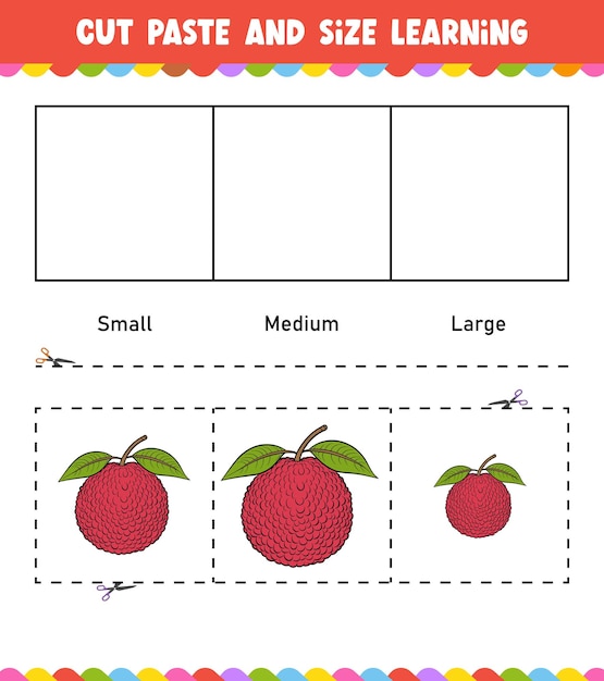Learning sizes Cut and Paste easy activity worksheet game for children