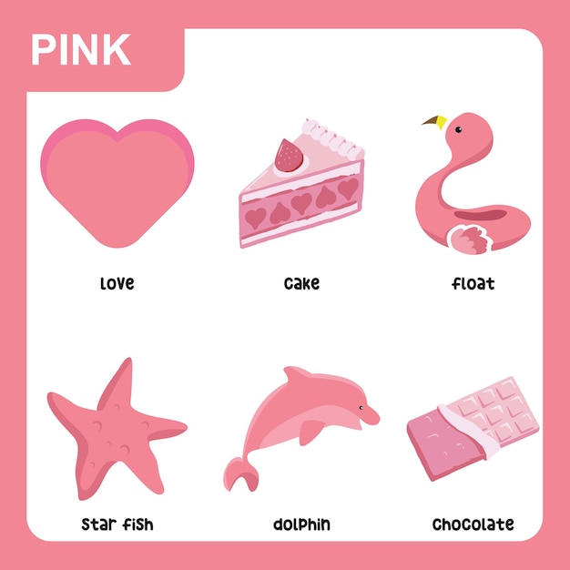 Изучение розового цвета для детей готов к печати образовательного плаката или страницы векторный файл