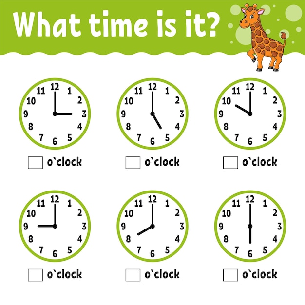 Learning time on the clock educational activity worksheet for kids and toddlers