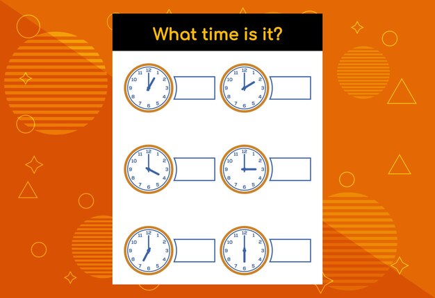 Vector learning time educational activities worksheet for kids what time is it