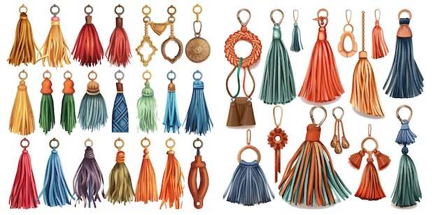 Vector leather fringe tassel trinket handbag embelishments and fashion key chain