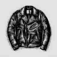 Vector leather jacket ink sketch drawing black and white engraving style vector illustration