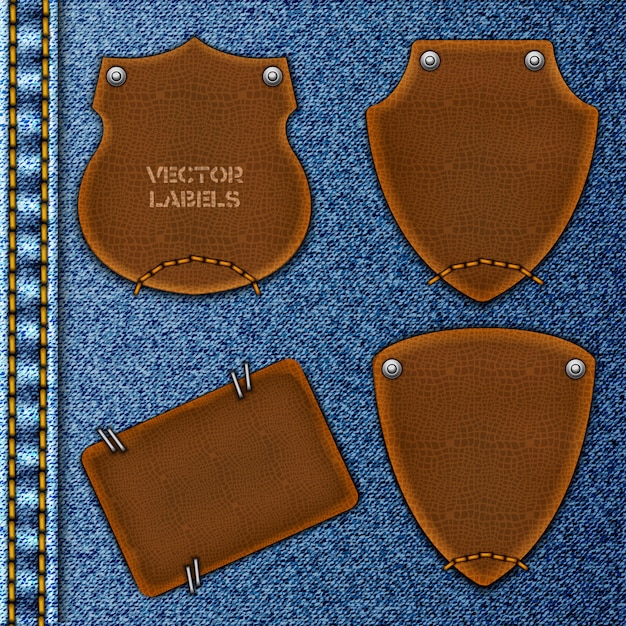 Leather labels on denim collection