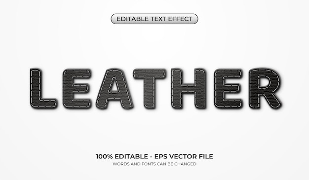 Leather pieces text effect with stitching edges editable black leather pieces text effect