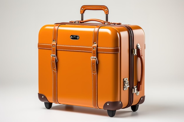 Кожаный чемодан спереди Коричневая дорожная сумка с ремнями Качественная иллюстрация для путешествий