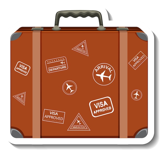 Vector leather suitcase with traveller's sticker cartoon sticker