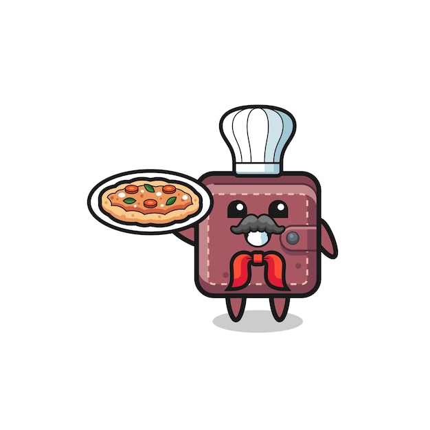 Leather wallet character as Italian chef mascot