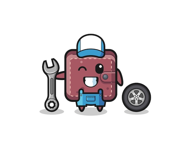 The leather wallet character as a mechanic mascot