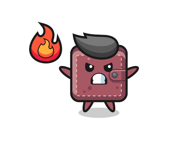 Leather wallet character cartoon with angry gesture