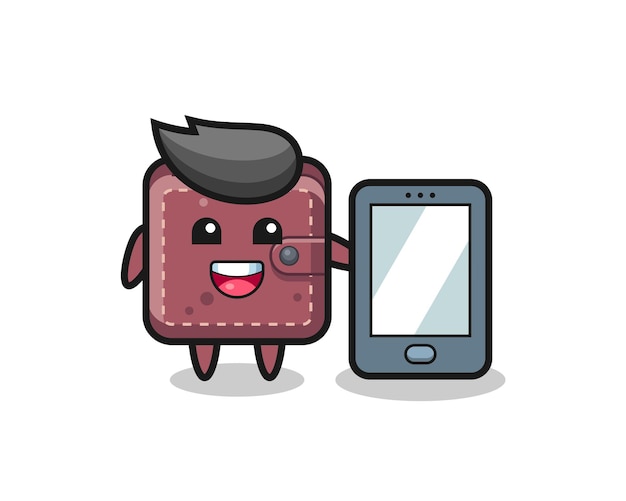 Leather wallet illustration cartoon holding a smartphone