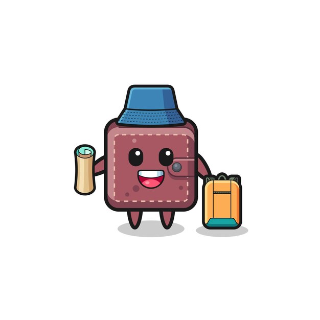 Leather wallet mascot character as hiker