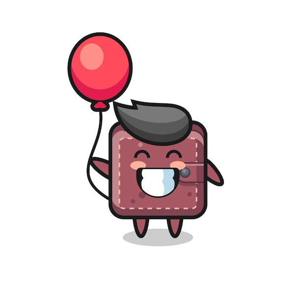 Leather wallet mascot illustration is playing balloon