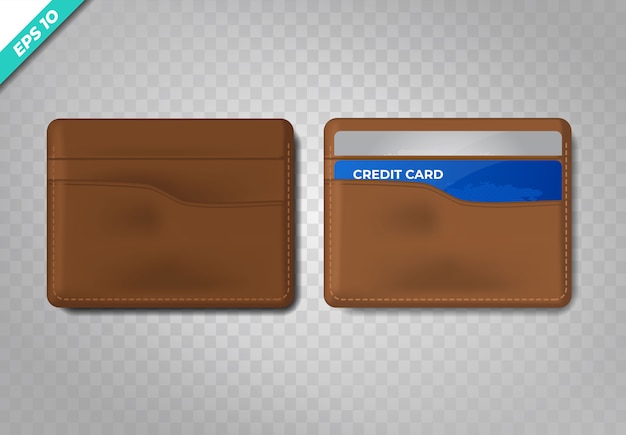 Leather wallet realistic with blue credit card