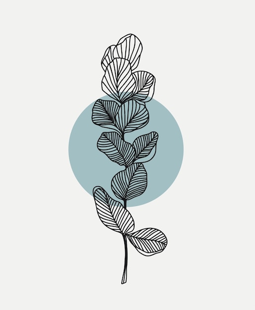 Leave Flowers line art botanical minimal illustration Vector