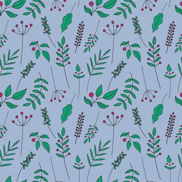 Vector leaves and berries pattern vector seamless background with leaves branches summer pattern