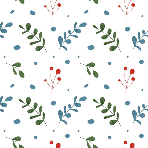 Leaves and berries seamless vector pattern Floral hand drawn modern print