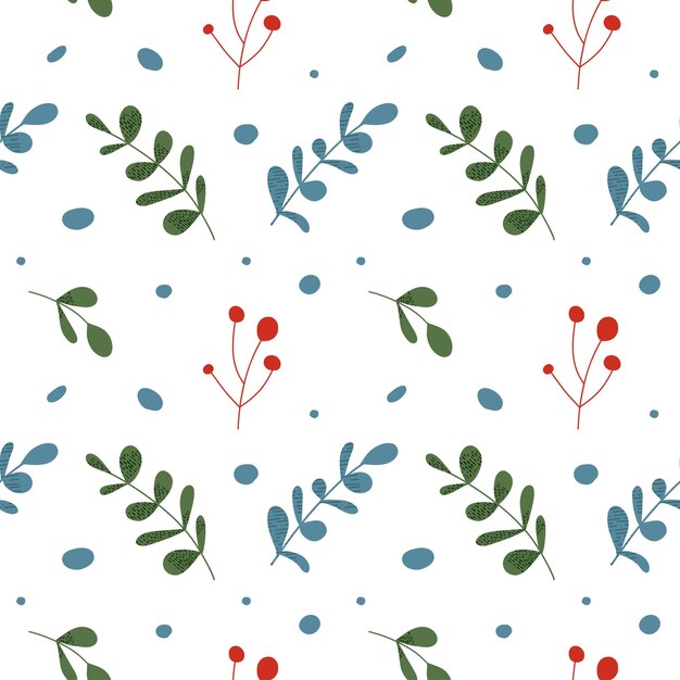 Leaves and berries seamless vector pattern Floral hand drawn modern print