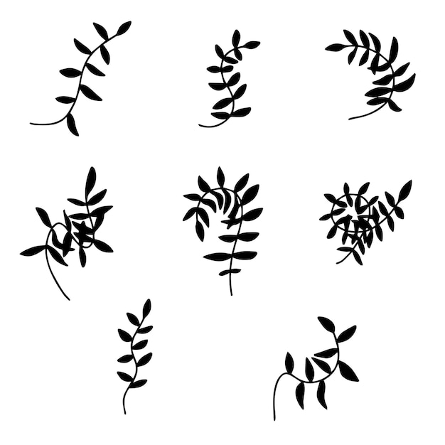 Leaves boho silhouette Minimalistic abstract boho outlines of branch and leaf Flower and plant