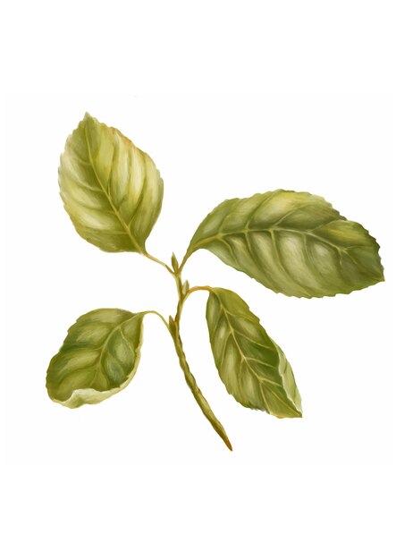 Leaves on a branch. Green leaves. Digital illustration.