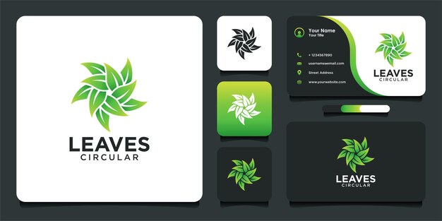 Leaves circular logo design and business card