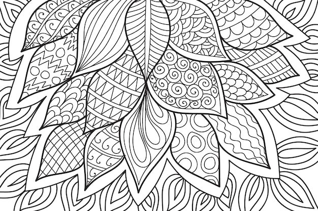 Vector leaves coloring page in traditional henna style