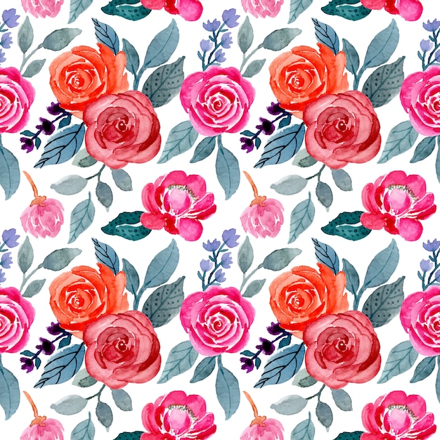 leaves and flower watercolor seamless pattern