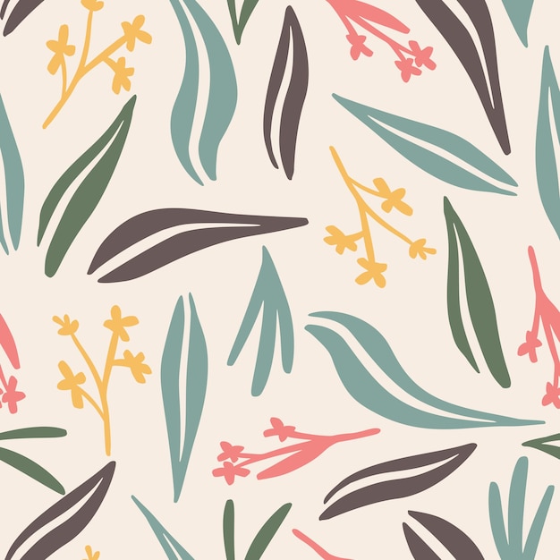 Leaves And Flowers Abstract Hand Drawn Pattern