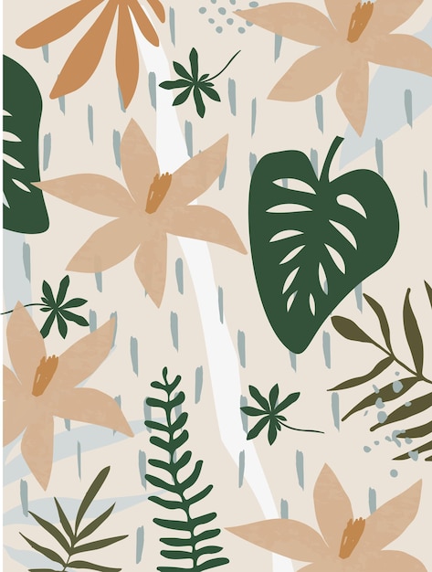 Leaves and flowers background pattern vector Foliage design wallpaper