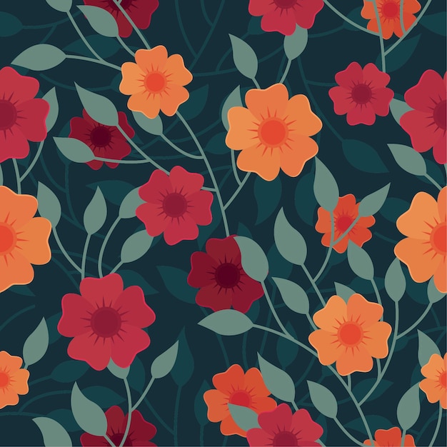 Leaves and flowers floral seamless pattern