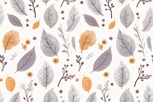 Vector leaves flowers hand drawn pattern