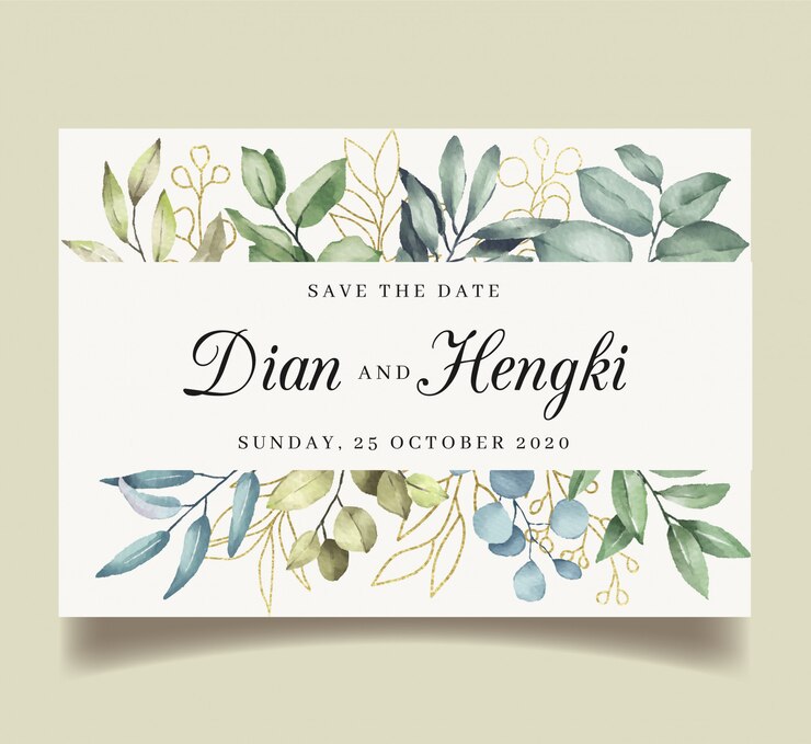 Vector leaves gold wedding invitation