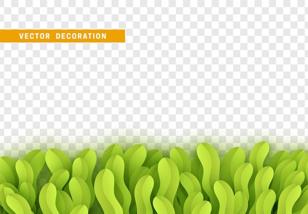 Leaves and grass paper art cartoon style. Decorative border made of leaves isolated. Vector illustration