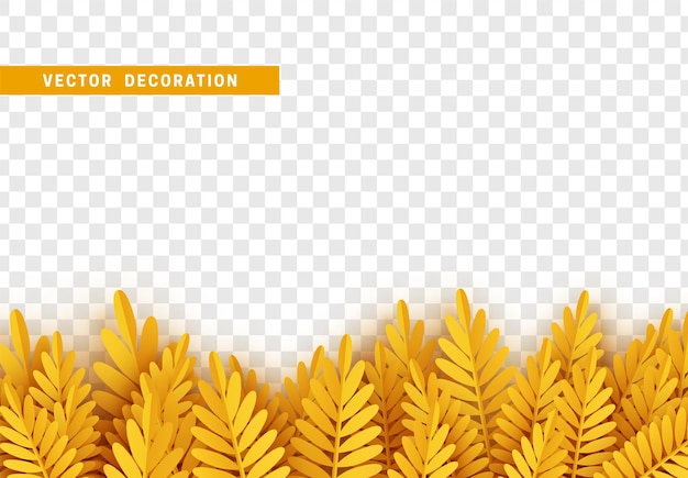 Leaves and grass paper art cartoon style. Decorative border made of leaves isolated. Vector illustration