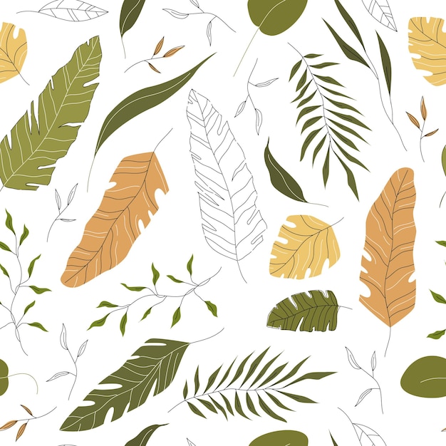 Leaves hand drawn linear style seamless pattern