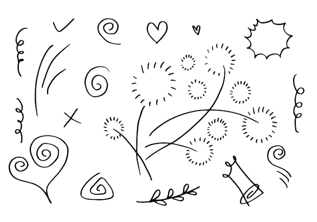 leaves hearts abstract ribbons arrows and other elements in hand drawn styles
